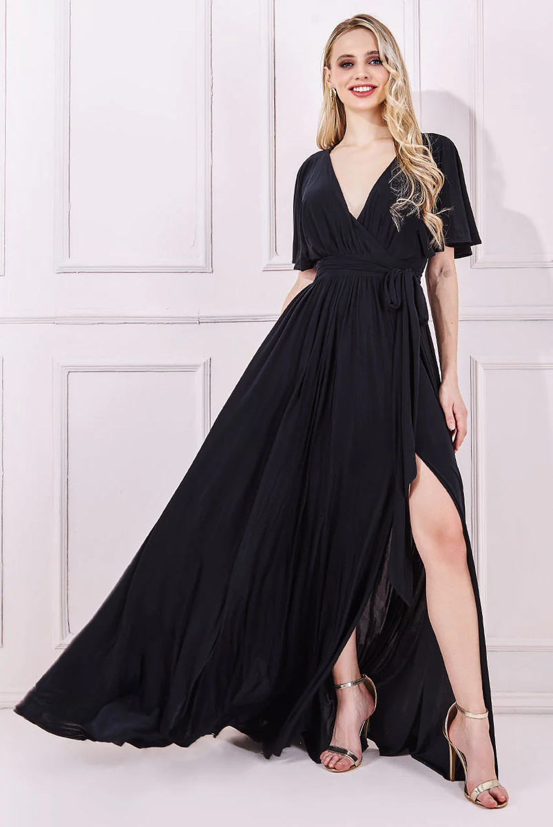 Black wrap formal sales dress