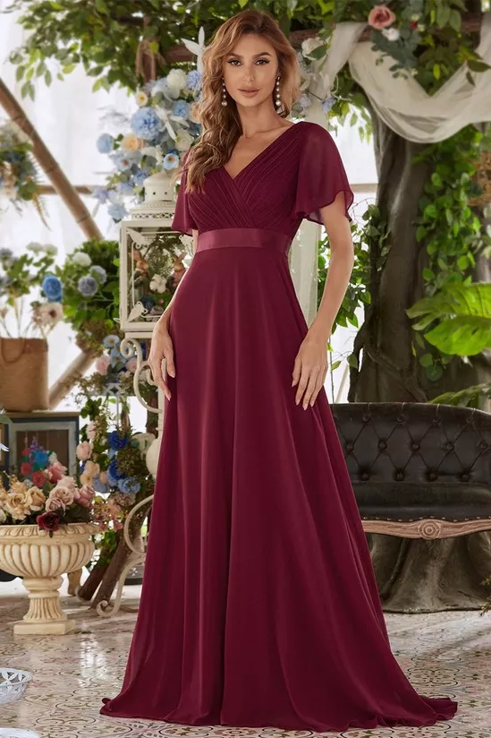 Flutter sleeve dress in Burgundy.... perfect for any occasion –  Redcarpetdresses.co.uk