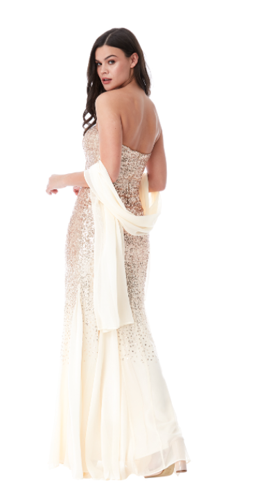 Copy of Sequinned Dress (Champagne-Size 16) Prom, Ball, Wedding Guest,   Redcarpetdresses.co.uk