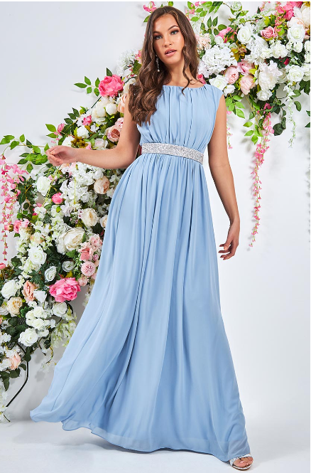 Chiffon Dress Dusty Blue Cruise Formal Black Tie Ball Prom
