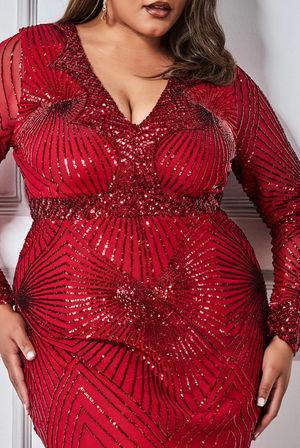 Plus Size SEQUINNED Dress (Red).. PROM. BALL. CRUISE. BLACK-TIE. MOTHER OF BRIDE