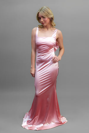 Bow Back Fitted Dress in Baby Pink Prom Ball Black-Tie Special Event Pageant