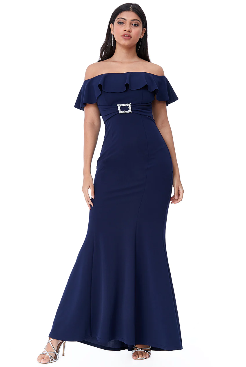 Bardot Dress (Navy-Size 8) Mother of Bride/Groom. Wedding Guest. Cocktail. Ball. Cruise