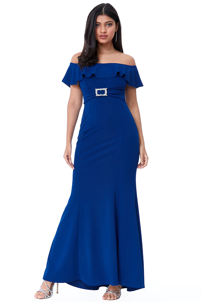 Bardot Dress (Royal blue-Size 8) Mother of Bride/Groom. Wedding Guest. Cocktail. Ball. Cruise