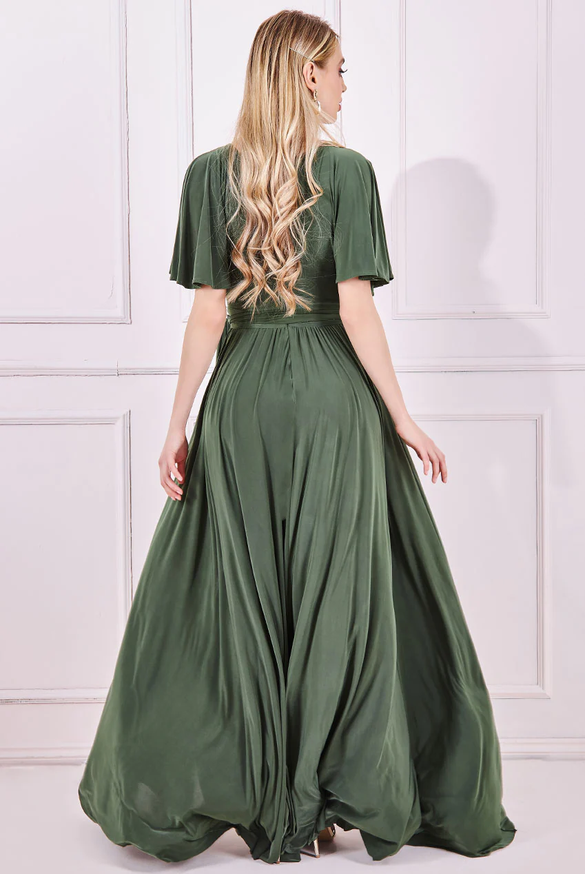 Olive green wedding guest best sale dress
