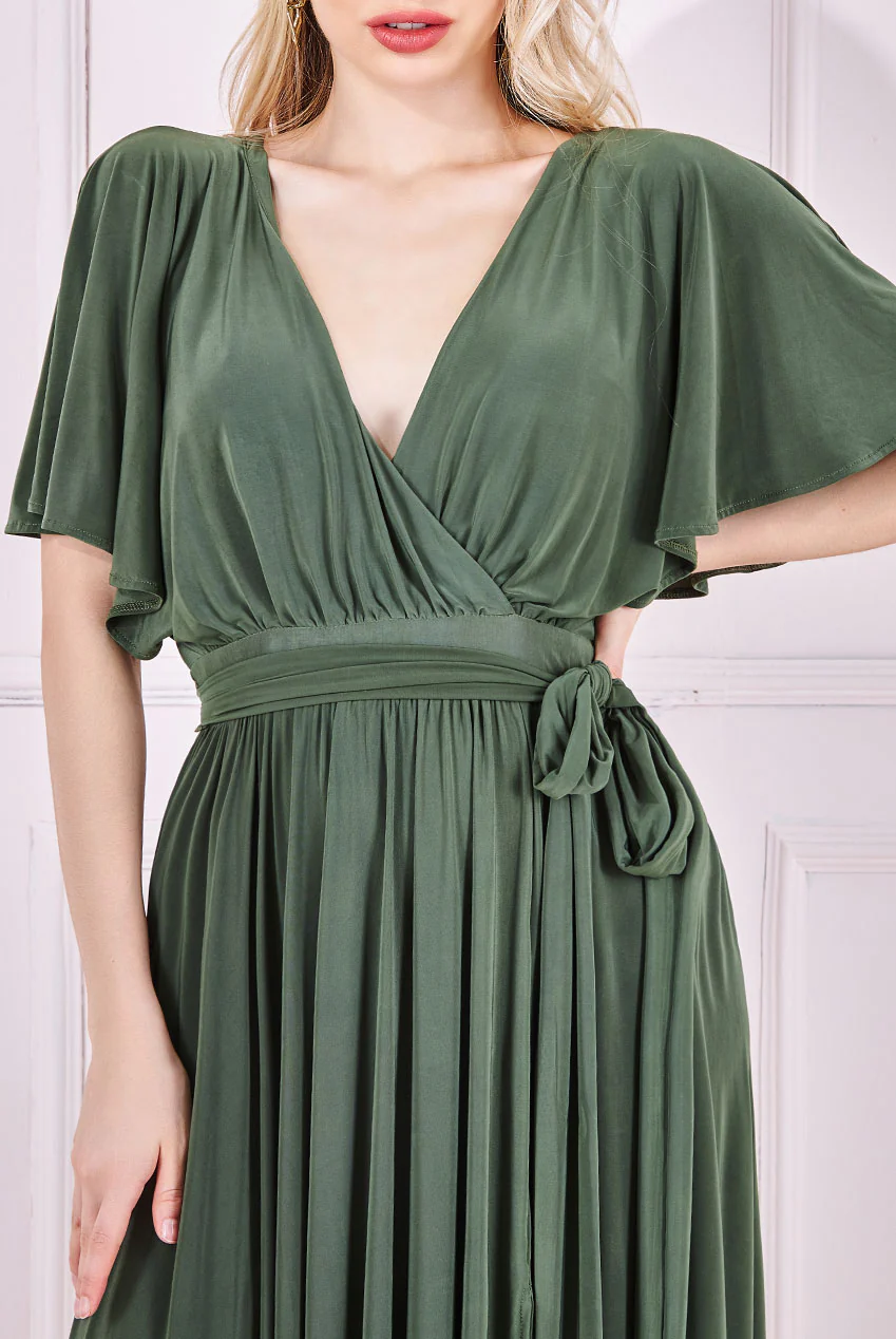 Olive green wrap best sale dress