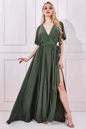 Wrap Dress (olive green) Cruise, Formal, Black-Tie, Ball, Prom, Wedding Guest, Bridesmaid