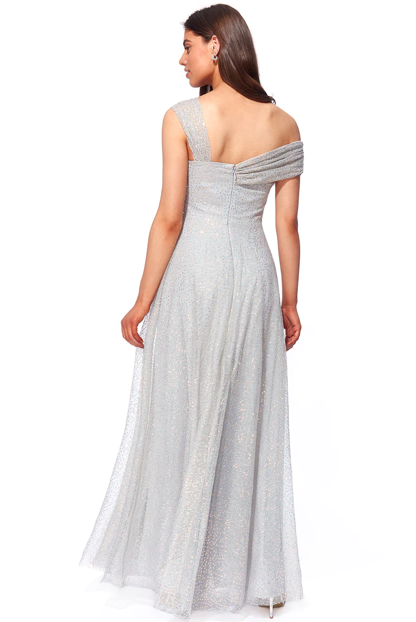 One Shoulder Bardot Dress Grey Size 8 Mother of Bride Groom. Wedding Redcarpetdresses