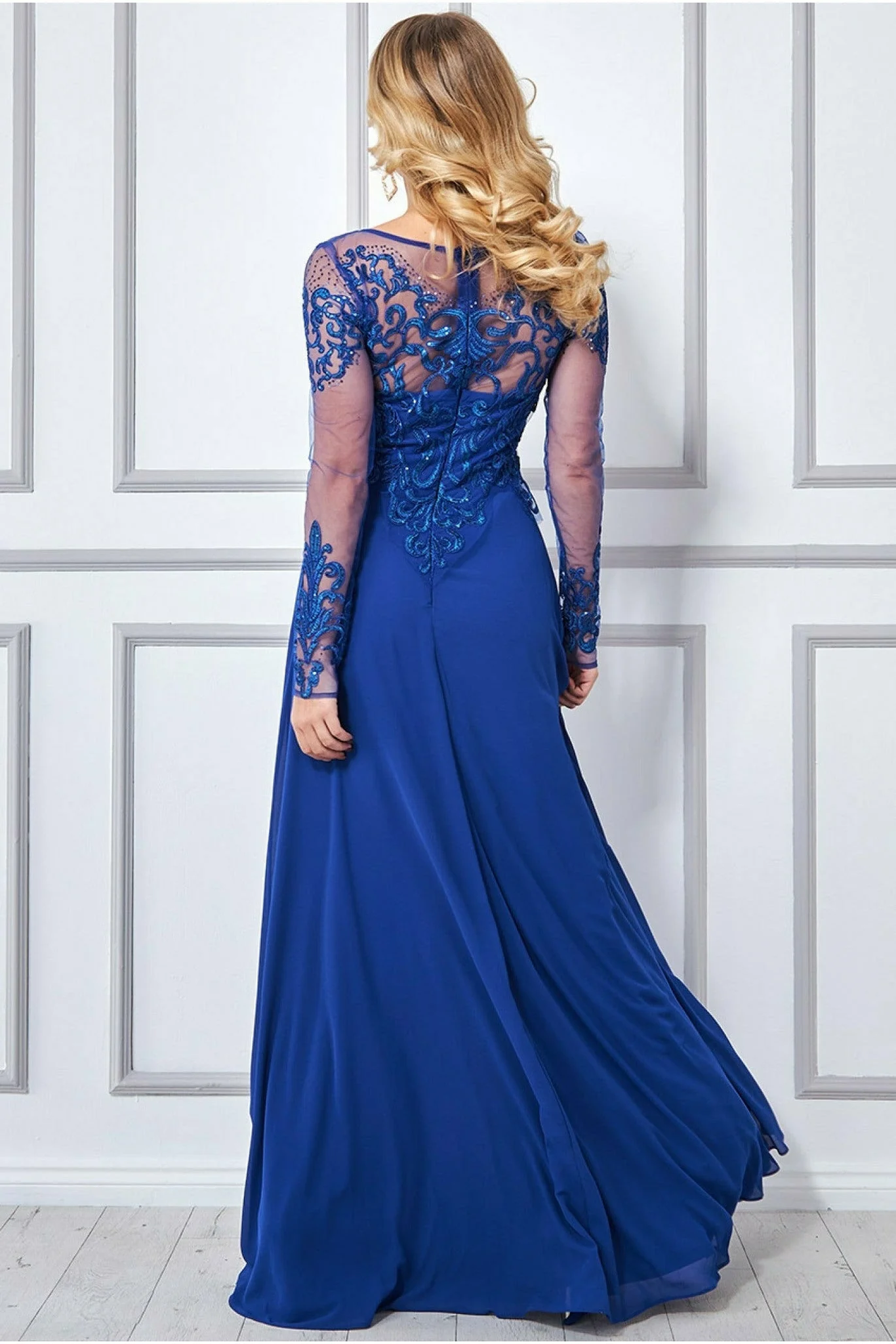 Embroidered Body Dress Royal blue Mother of Bride Groom. Wedding