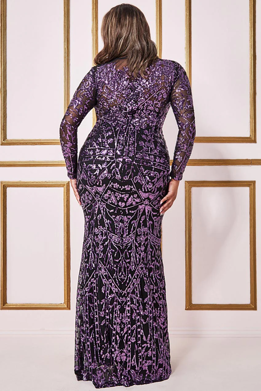 Plus Size SEQUINNED DRESS (Purple).. PROM. BALL. CRUISE. BLACK-TIE. MOTHER OF BRIDE