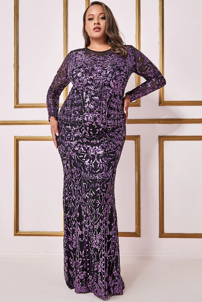 Plus Size SEQUINNED DRESS (Purple).. PROM. BALL. CRUISE. BLACK-TIE. MOTHER OF BRIDE