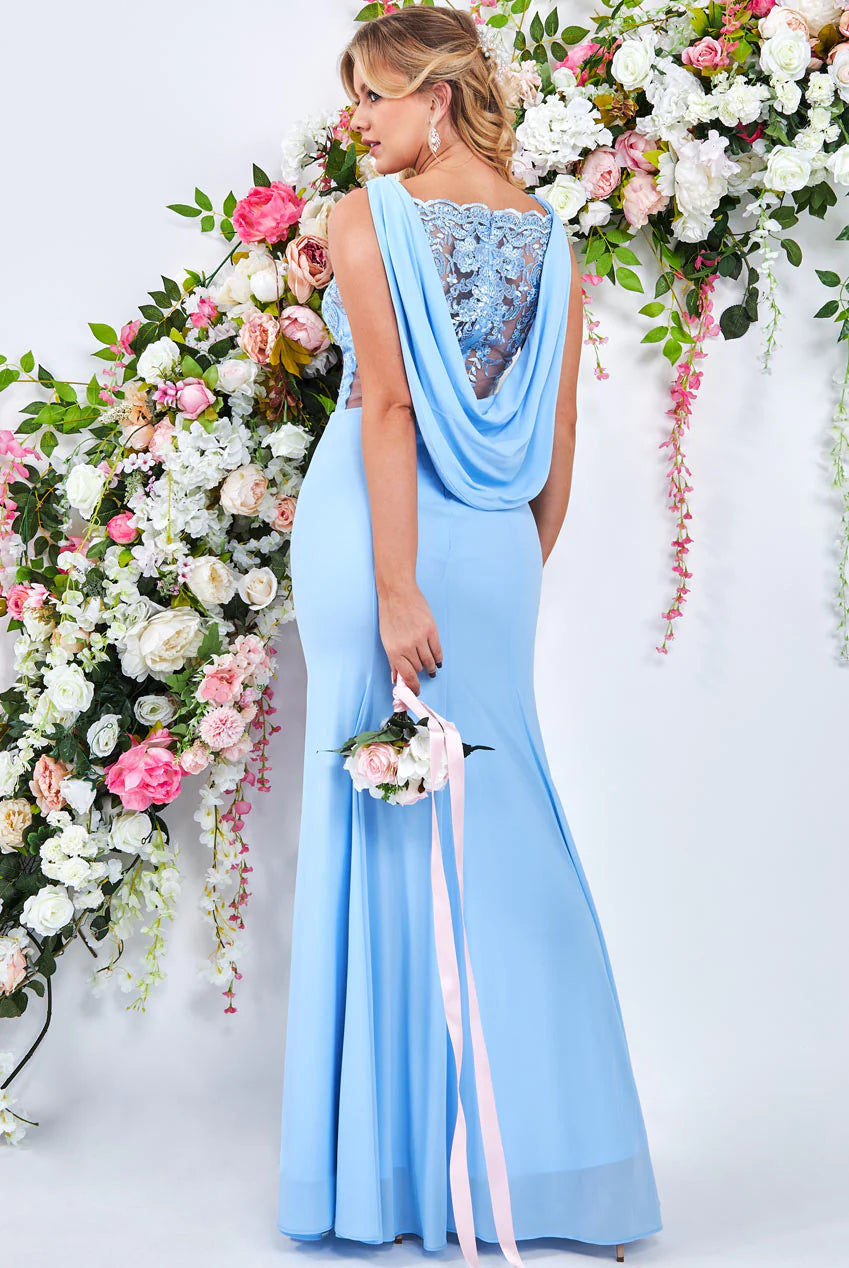 Cowl Back Dress (Baby Blue-Size 8) Prom, Ball, Wedding Guest, Races, Formal Event, Races, Cocktail, Prom