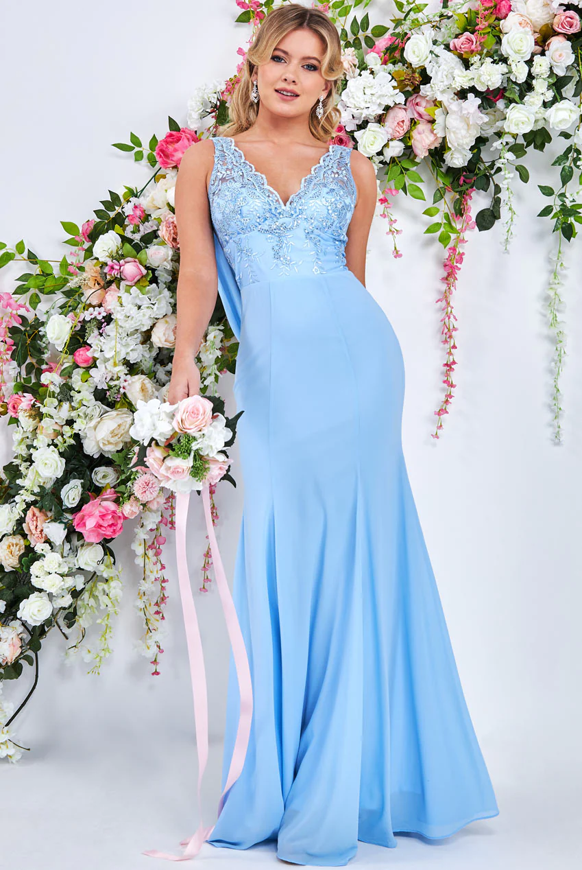 Cowl Back Dress (Baby Blue-Size 8) Prom, Ball, Wedding Guest, Races, Formal Event, Races, Cocktail, Prom