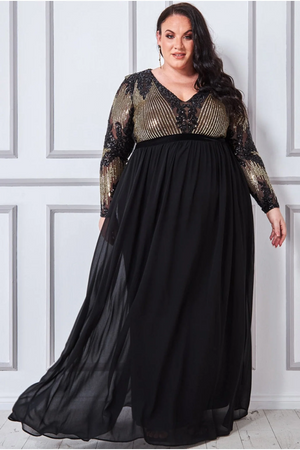 Plus Size SEQUINNED Dress (Black-Gold).. PROM. BALL. CRUISE. BLACK-TIE. MOTHER OF BRIDE