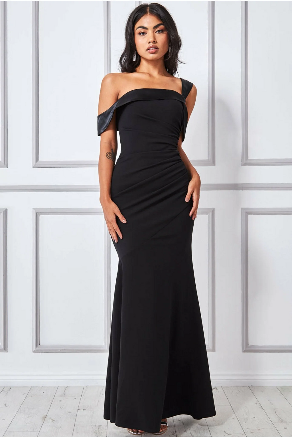 One Shoulder Dress (Black-Size 8) Prom, Ball, Wedding Guest, Races, Formal Event, Races, Cocktail, Prom