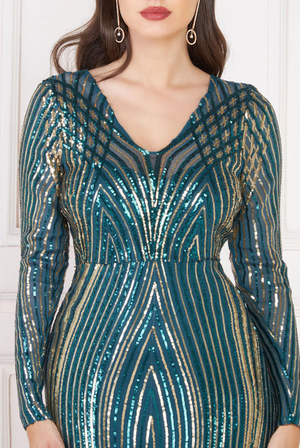 Sequinned Fishtail Dress (Emerald) Cruise, Formal, Black-Tie, Ball, Prom, Wedding Guest