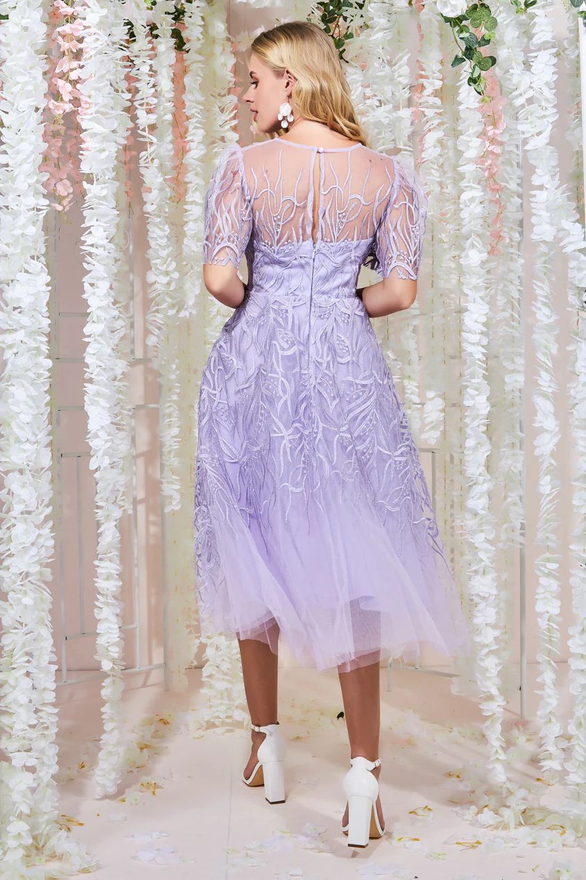 Embroidered Dress (Lilac) Mother of Bride/Groom. Wedding Guest. Cockta –