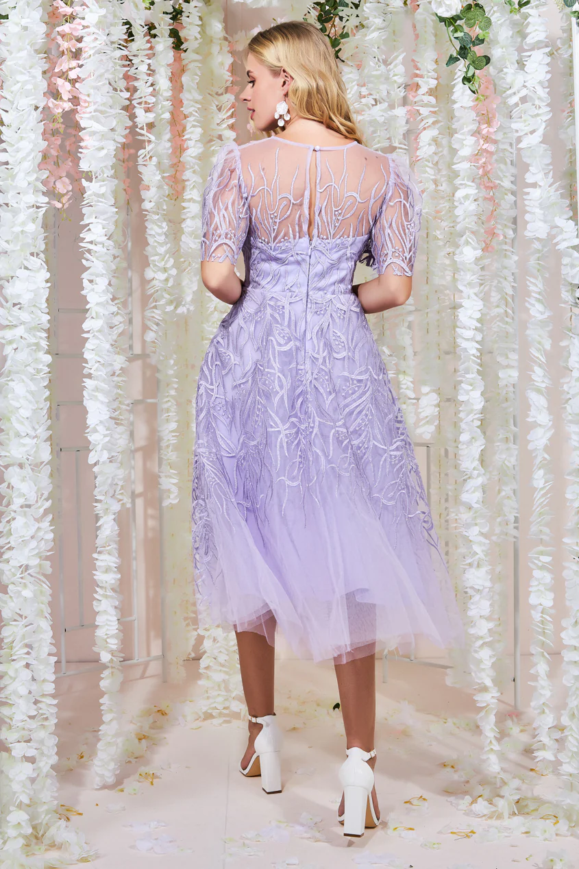 Embroidered Dress Lilac Mother of Bride Groom. Wedding Guest