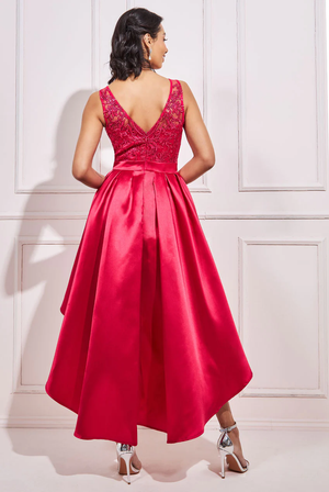 Sequinned High Low Dress Hot Pink Cruise Formal Black Tie