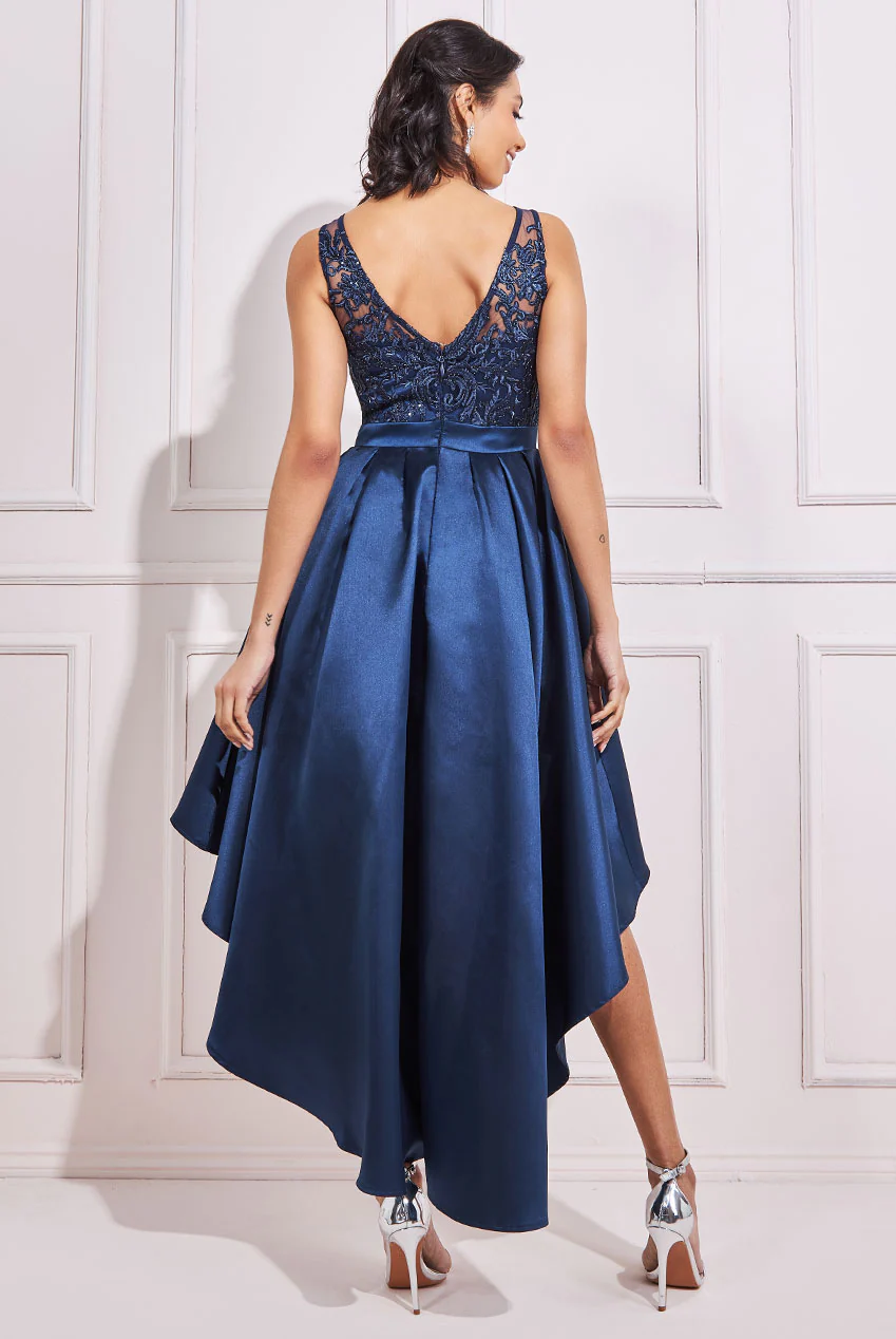 Dark blue sales high low dress