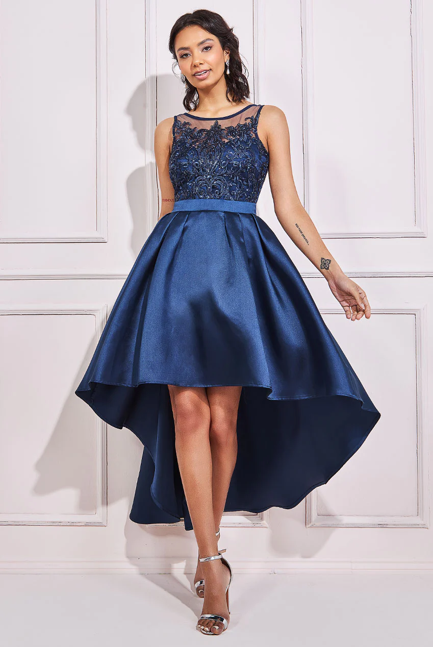Navy blue high 2024 low formal dress