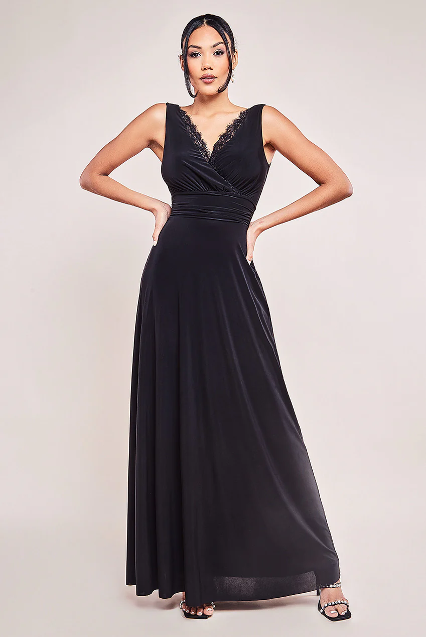 Diamantee and Scollop edge Dress 4020 (Black) Prom, Ball., Black-tie, Bridesmaid,