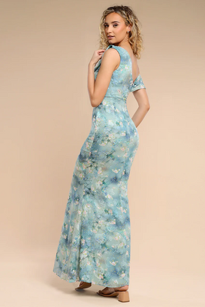 Cowl Neck Full length Floral Dress , Special Occasion. Mother of Bride. Races
