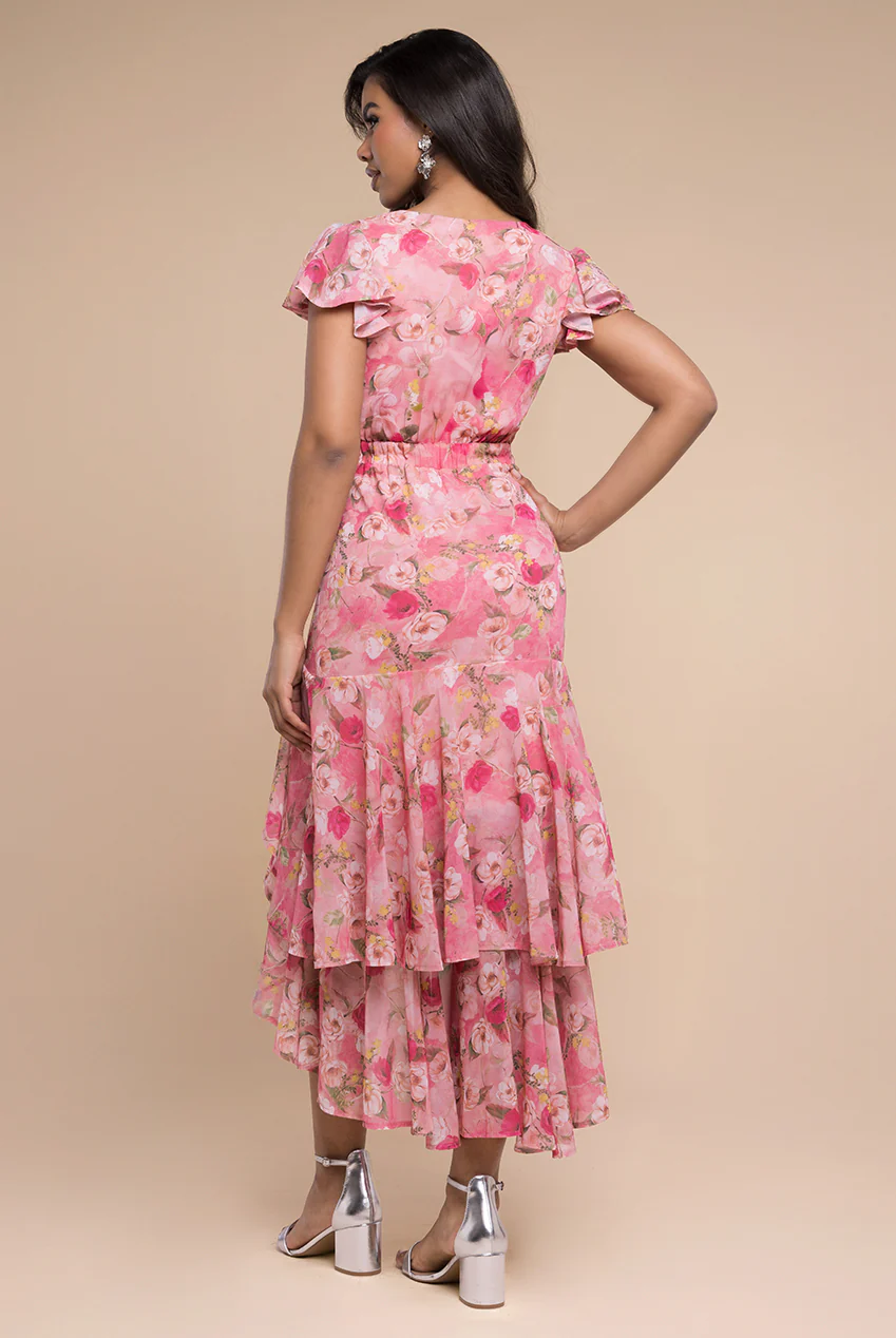 Floral high low wrap dress pink , Special Occasion. Mother of Bride. Races