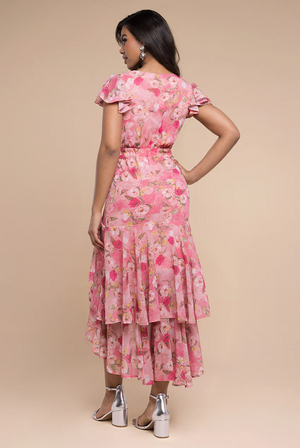 Floral high low wrap dress pink , Special Occasion. Mother of Bride. Races