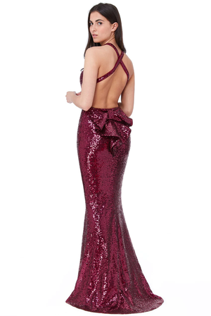 Fully Sequinned Backless Dress (Wine-Size 10) Prom, Mother of the Bride/Groom.. Wedding Guest.. Races... Cocktail etc