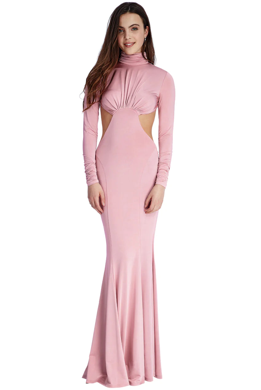 Long Sleeve Backless Dress   (Blush) Cruise, Formal, Black-Tie, Ball, Prom, Wedding Guest