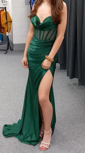 Sequin/beaded Corset Side Split Dress in a very Dark Green