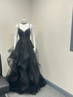 Black Ruffled Ballgown Prom Dress RRP £645 we sell at £299