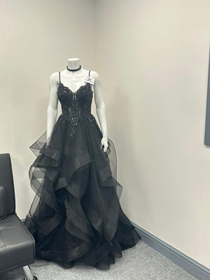 Black Ruffled Ballgown Prom Dress RRP £645 we sell at £299