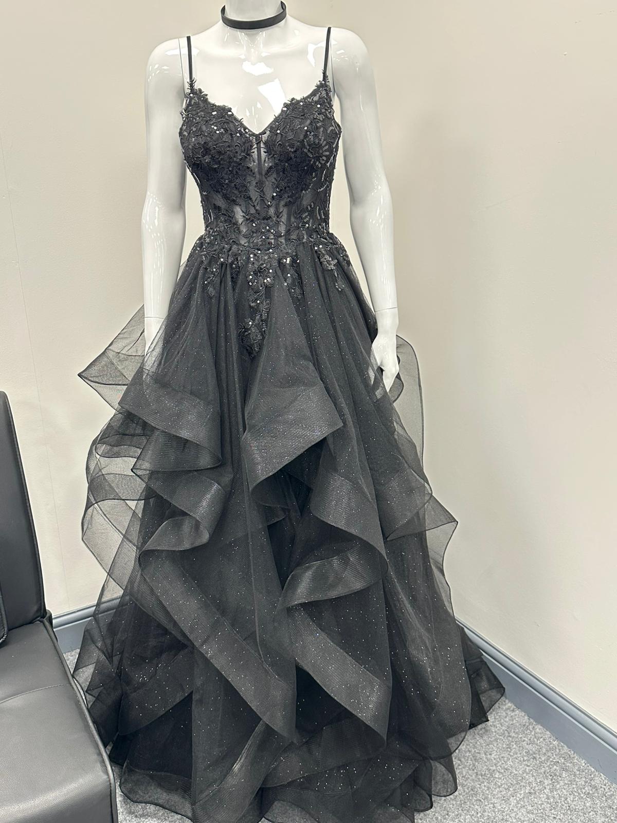 Black Ruffled Ballgown Prom Dress RRP £645 we sell at £299