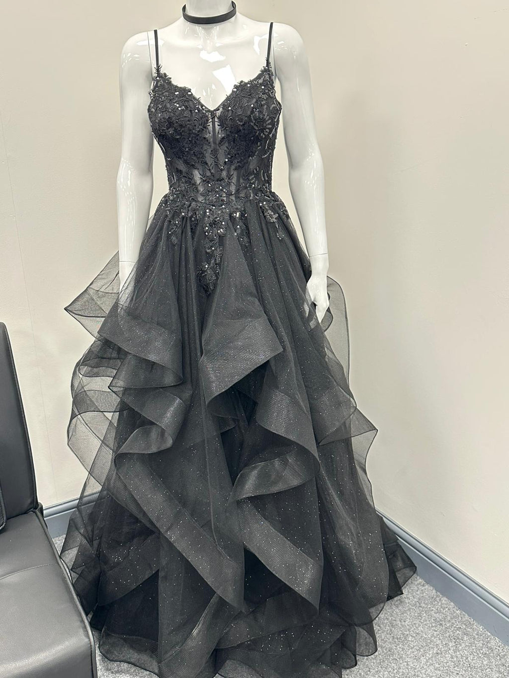 Black Ruffled Ballgown Prom Dress RRP £645 we sell at £299