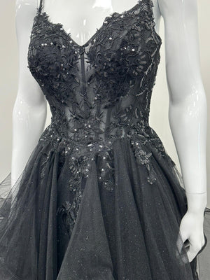 Black Ruffled Ballgown Prom Dress RRP £645 we sell at £299
