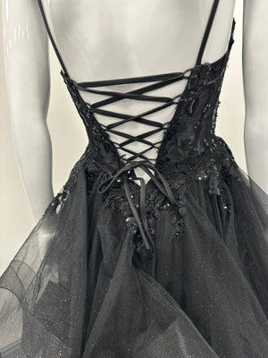 Black Ruffled Ballgown Prom Dress RRP £645 we sell at £299