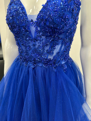 Royal Blue Ruffled Ballgown Prom Dress RRP £645 we sell at £299