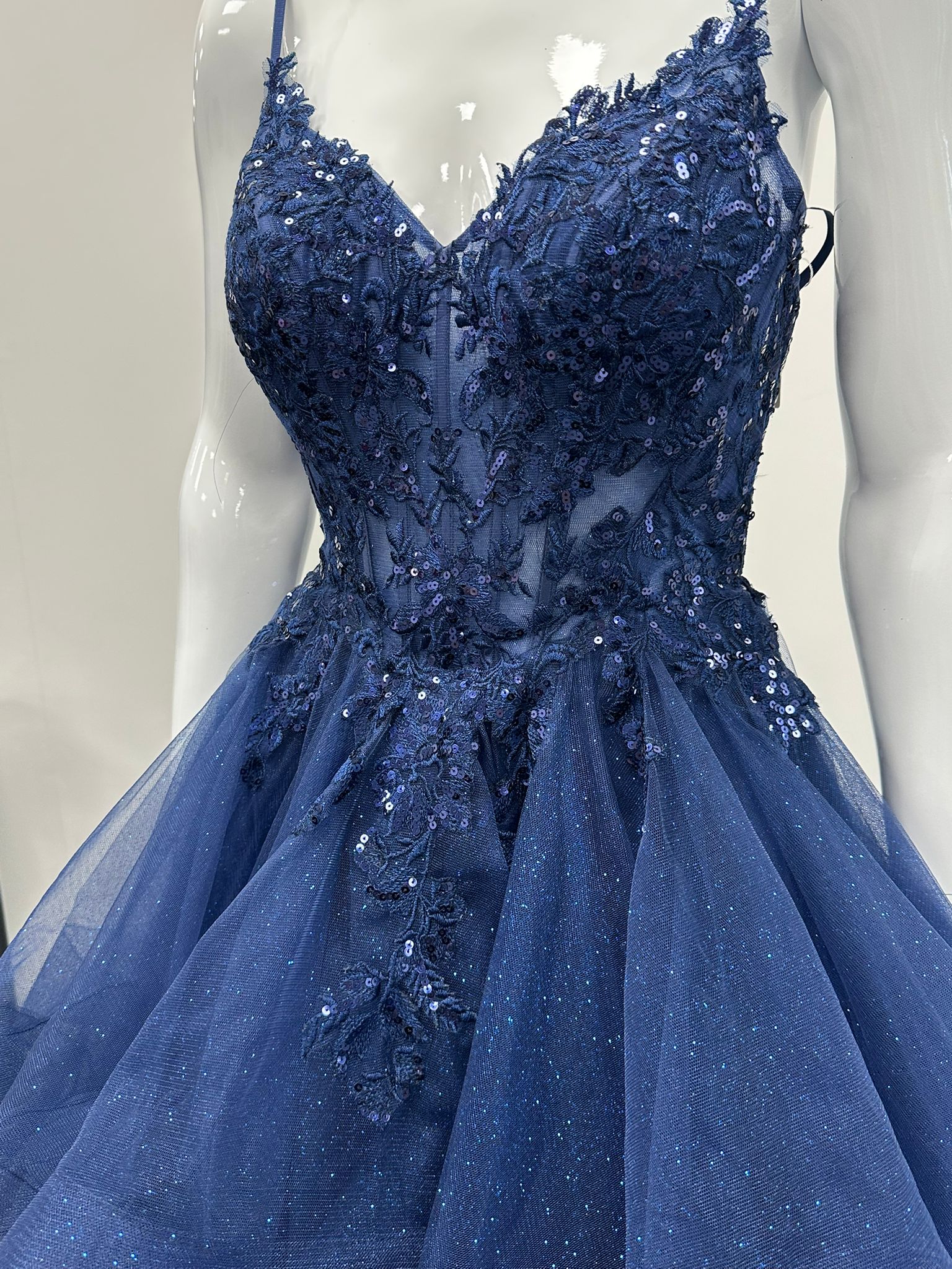 Navy Blue Ruffled Ballgown Prom Dress RRP £645 we sell at £299
