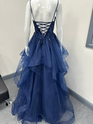 Navy Blue Ruffled Ballgown Prom Dress RRP £645 we sell at £299