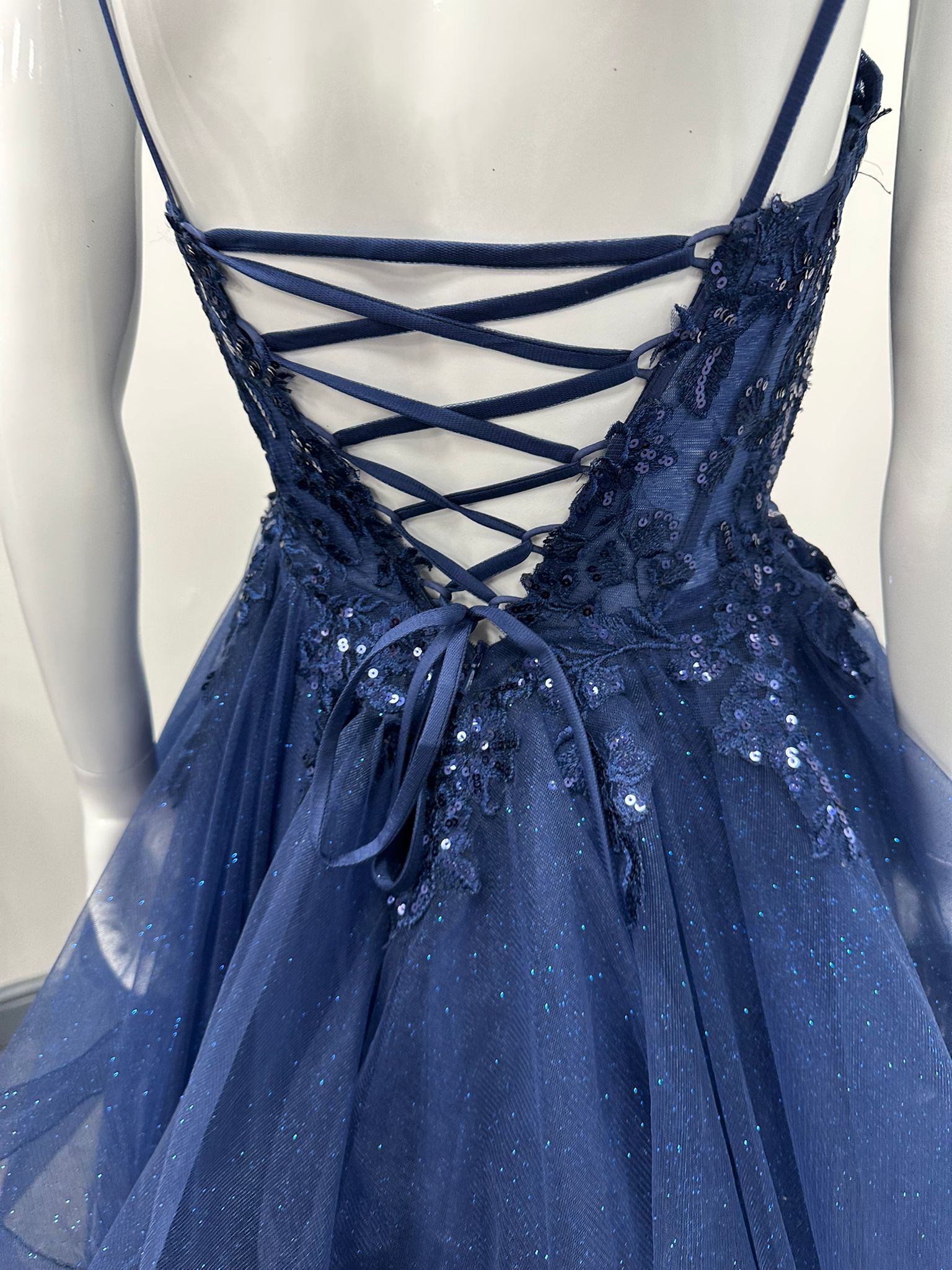 Navy Blue Ruffled Ballgown Prom Dress RRP £645 we sell at £299