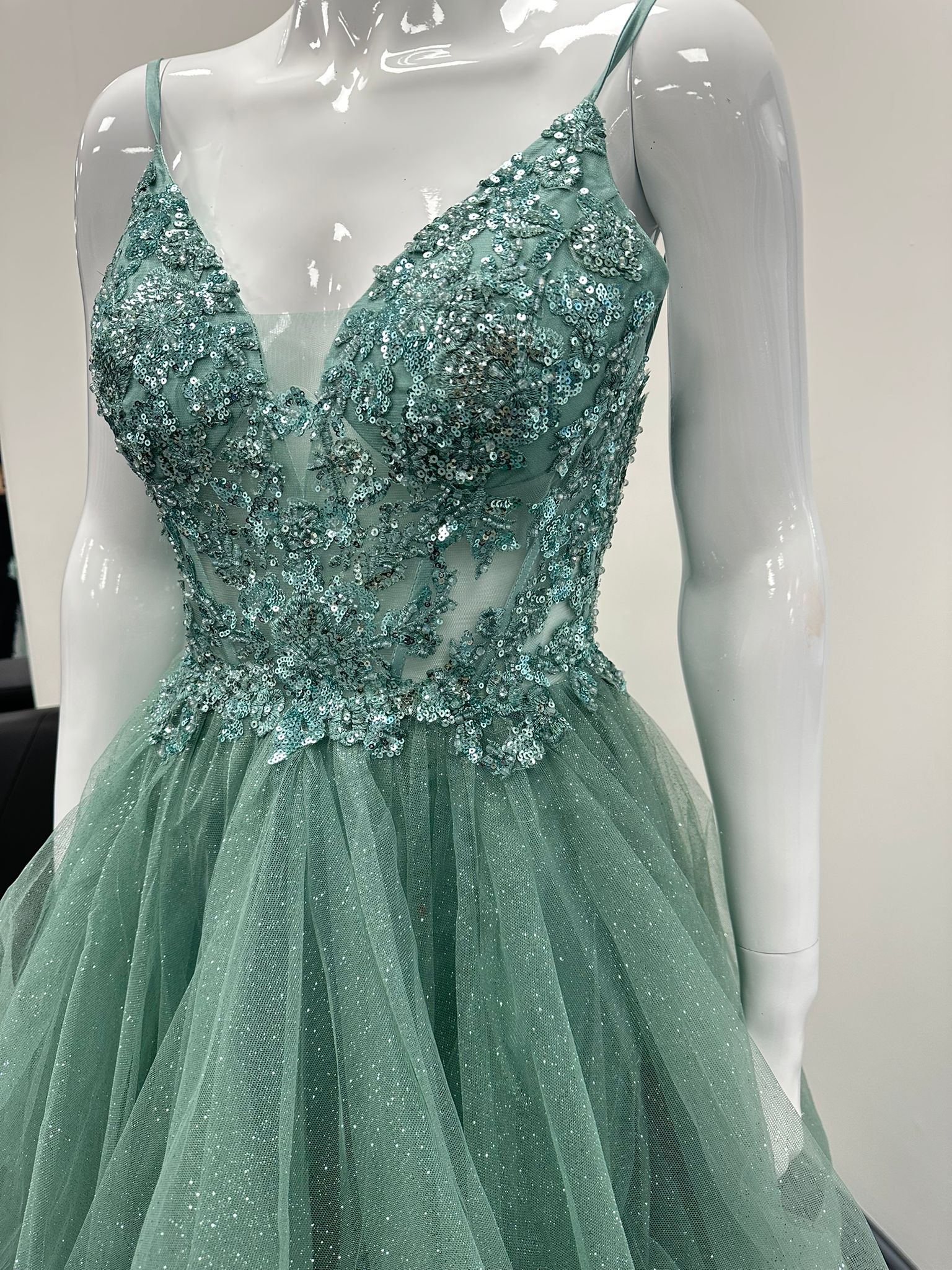 Green Ruffled Ballgown Prom Dress RRP £645 we sell at £299