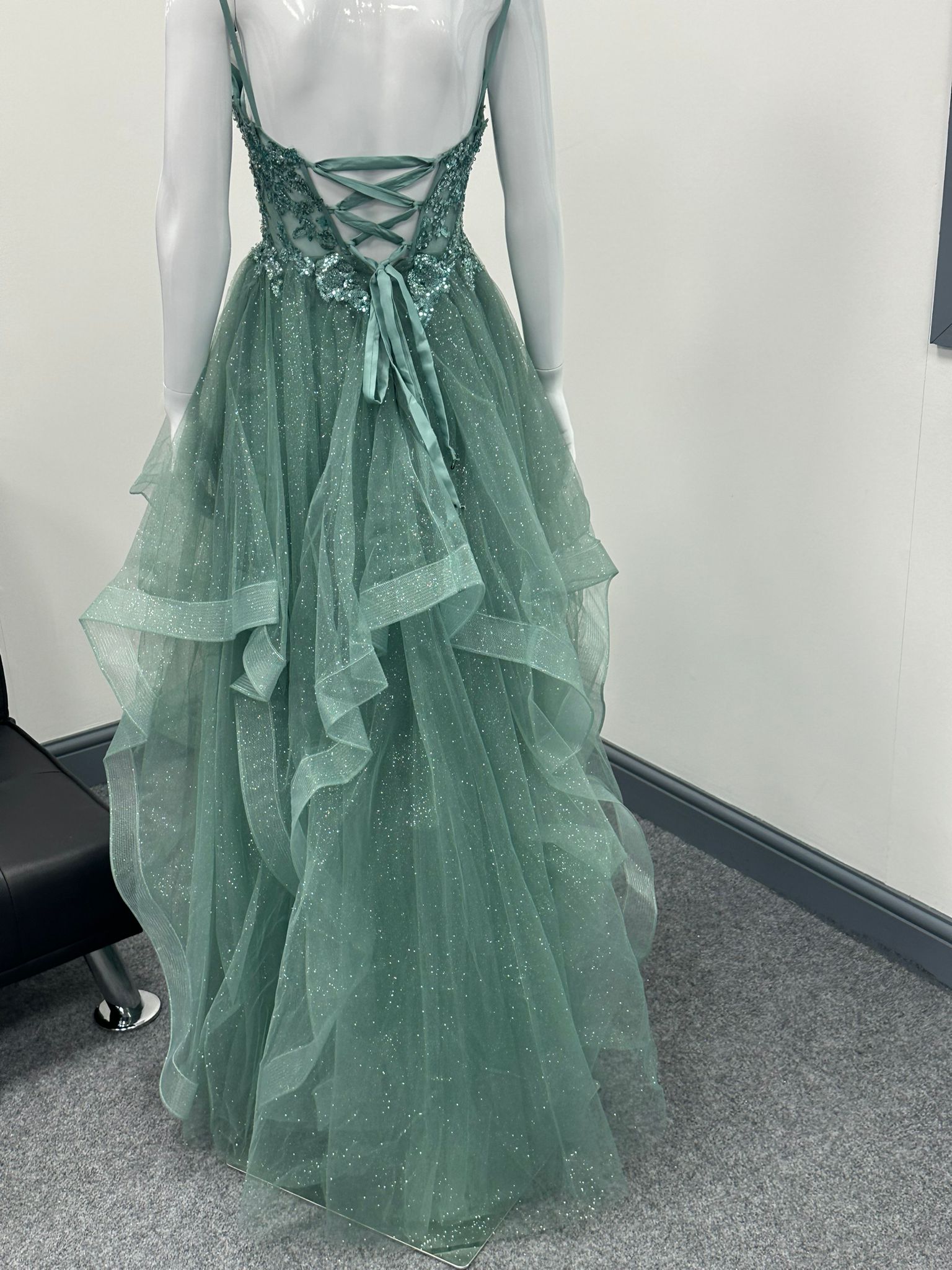 Green Ruffled Ballgown Prom Dress RRP £645 we sell at £299