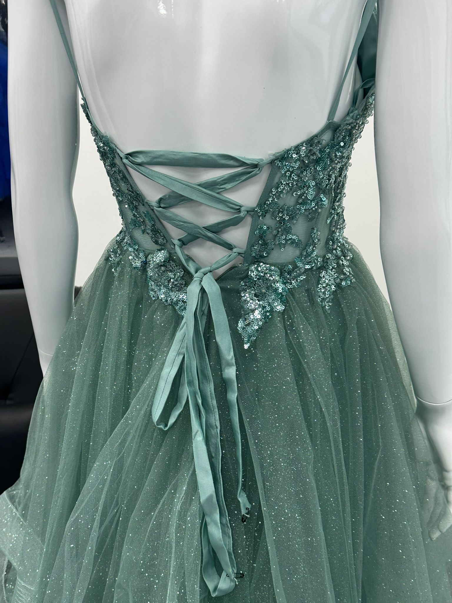 Green Ruffled Ballgown Prom Dress RRP £645 we sell at £299