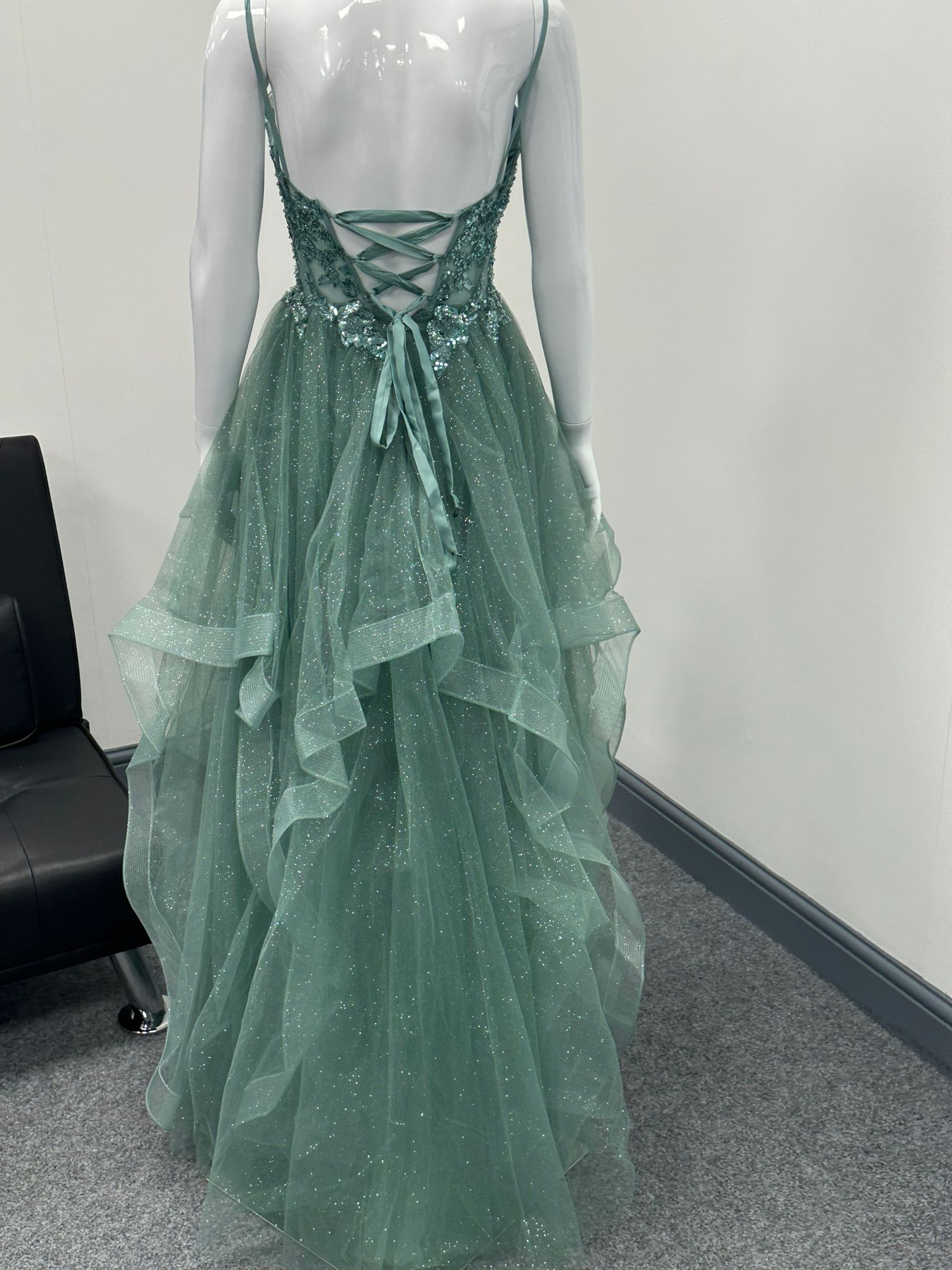 Green Ruffled Ballgown Prom Dress RRP £645 we sell at £299