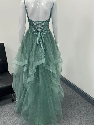 Green Ruffled Ballgown Prom Dress RRP £645 we sell at £299