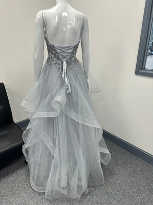 Silver Grey Ruffled Ballgown Prom Dress RRP £645 we sell at £299