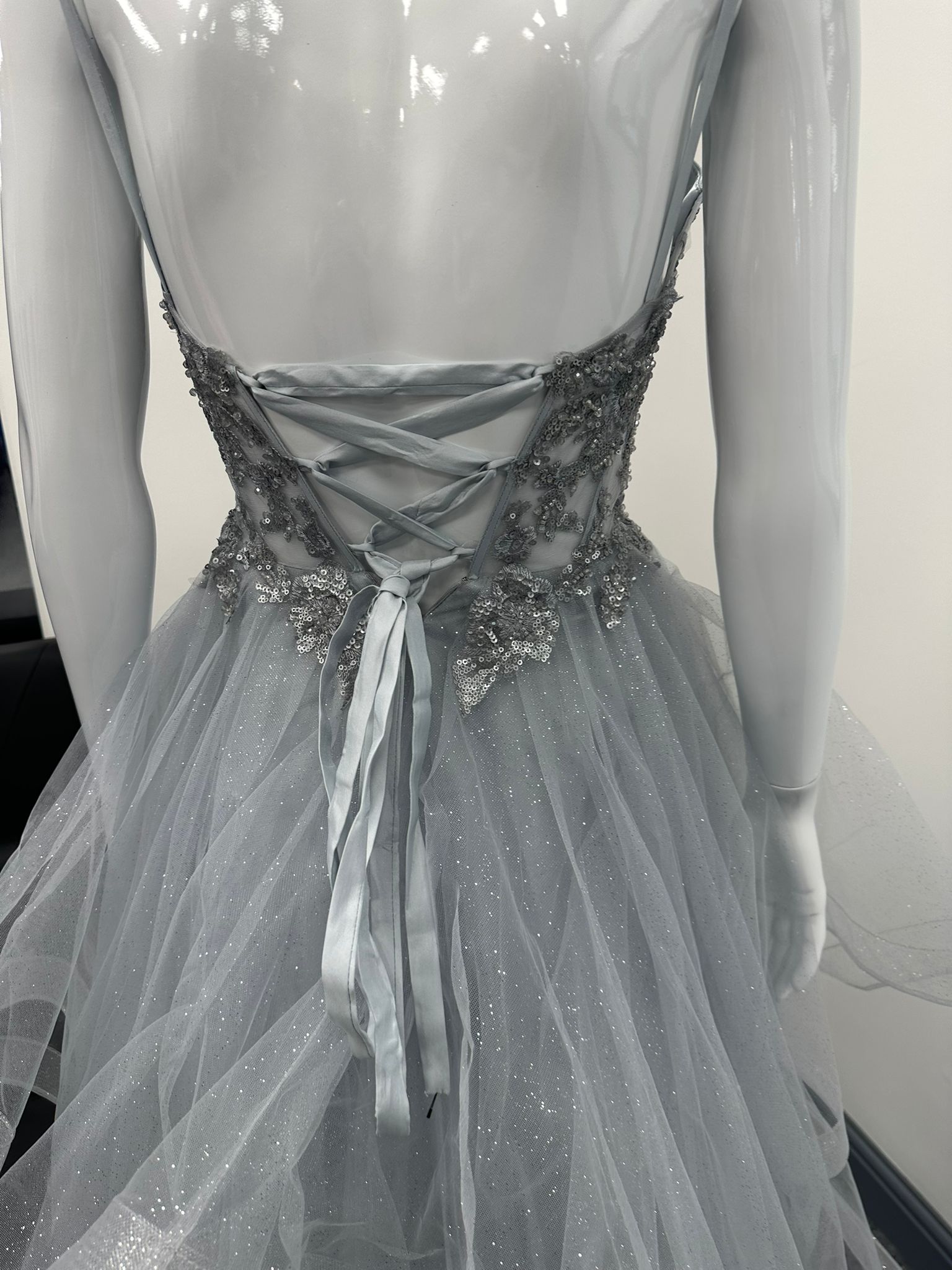Silver Grey Ruffled Ballgown Prom Dress RRP £645 we sell at £299