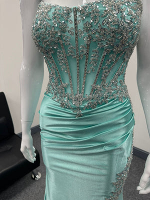 Mint Green Corset Sequinned Ballgown Prom Dress RRP £645 we sell at £199
